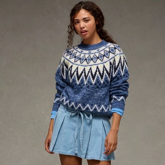 American Eagle Outfitters Sweaters - AE XL Blue White Multi Fair Isle Snow Stopper Knit Sweater